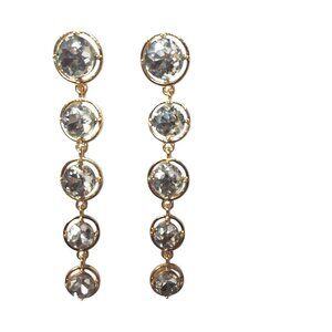 Elegant Gold Tone Rhinestone Crystal Dangle Drop Earrings Costume Jewelry